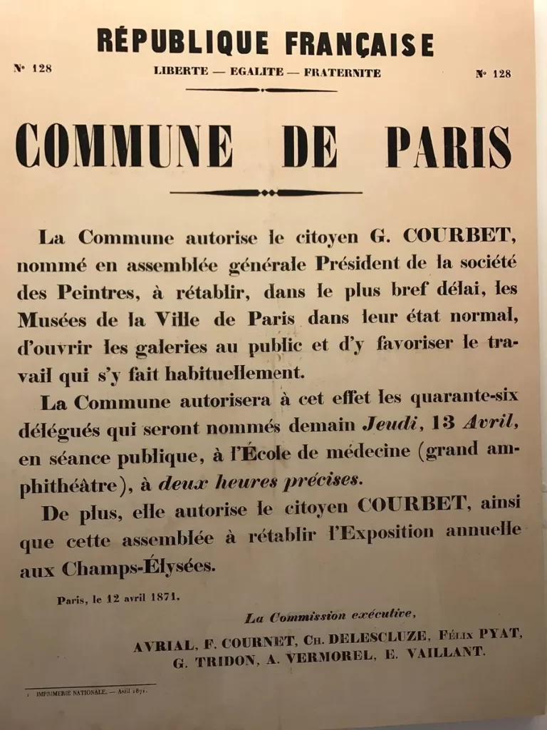 12 апреля 1871. Коммуна поручает Гражданину Курбе заняться сохранением художественных ценностей.